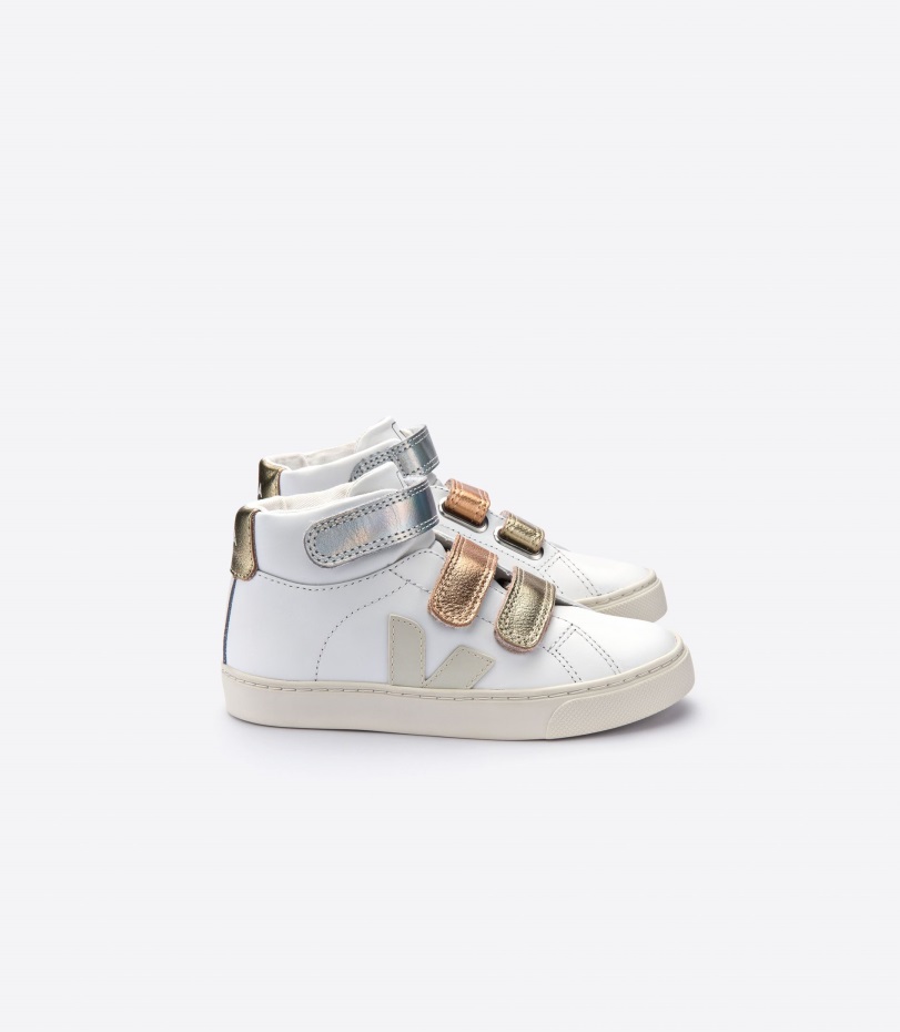 Premium Veja Origional Mid Strappi Leather White Shiny