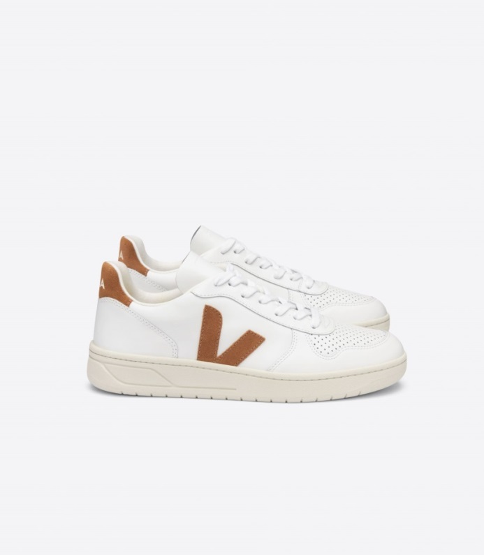 Veja Original V-10 Läder Vit Kamel